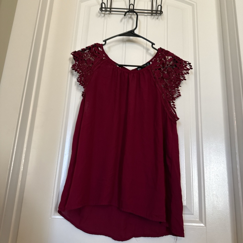 Miss Chievous Deep Red Lace Sleeve Blouse
